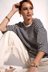 Dark Blue Striped Oversized T Shirt